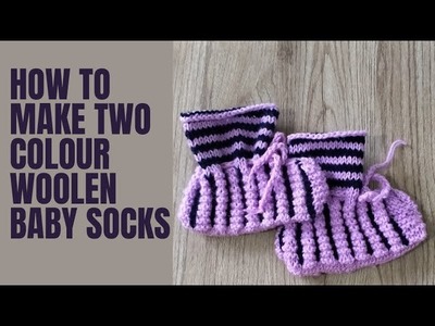 How to make two colour baby socks.knitting baby socks using with two colour