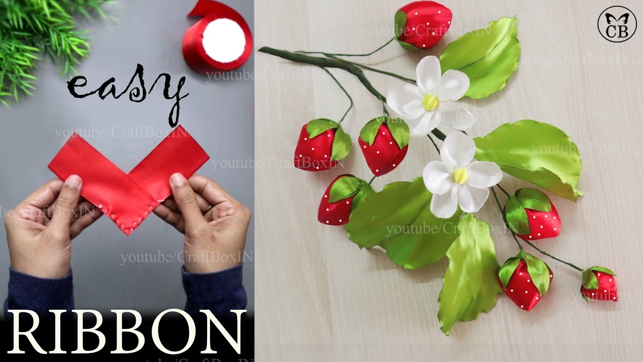 Satin Ribbon Flower - Strawberry | DIY Satin Ribbon Crafts | Cute flower making