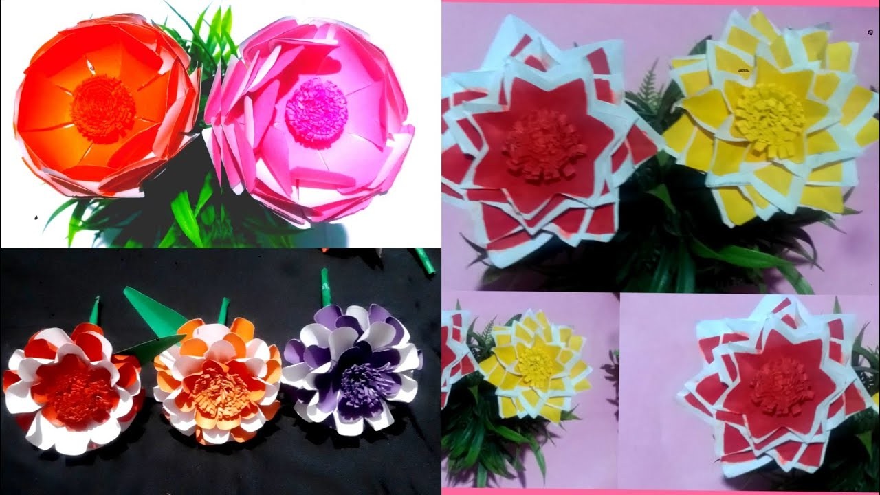 3 Beautiful Flower Making with paper.Origami flowers.Paper craft for school.Home Decor.DIY