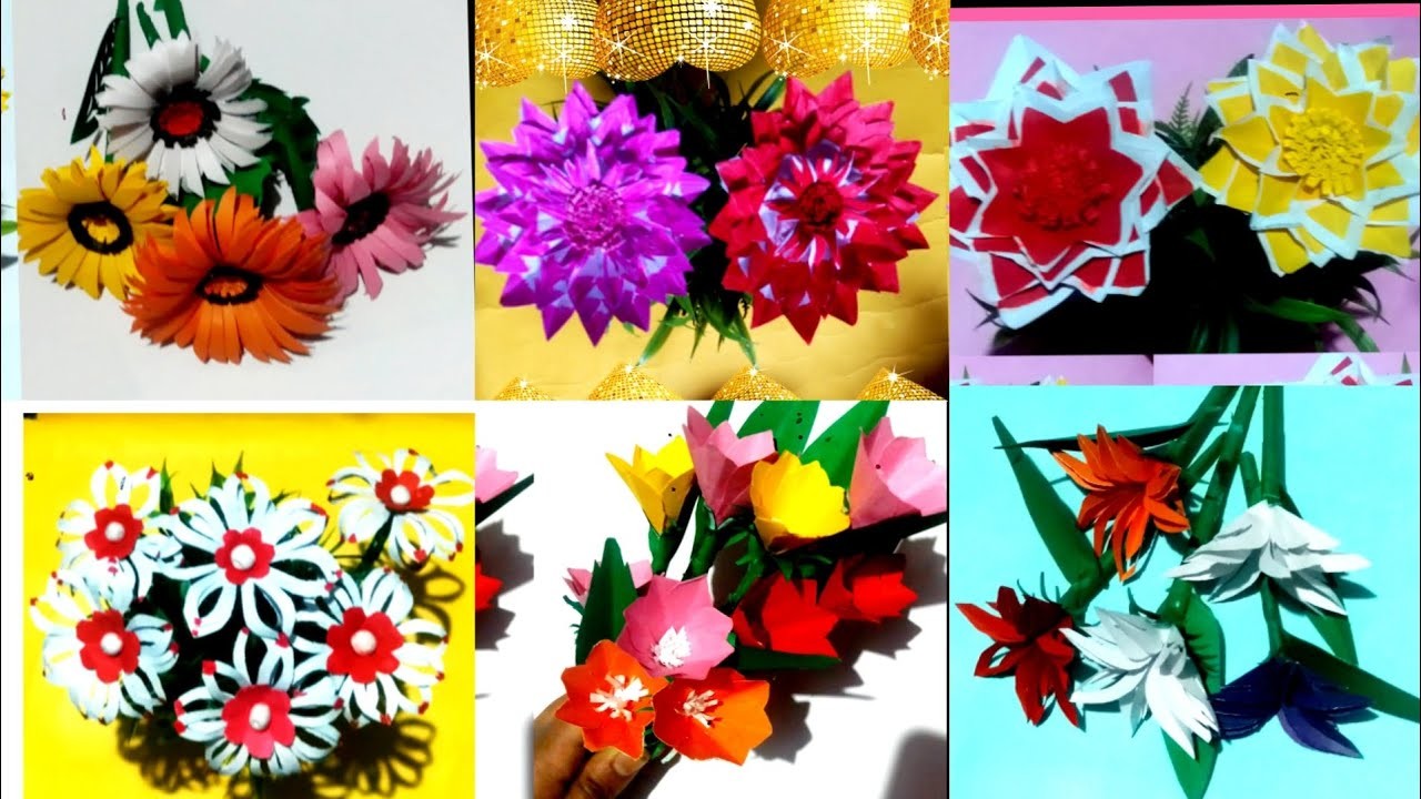 6 Easy Best Paper Flowers.Paper Flower Bouquet.Diy Paper Flowers.Home Decor.Paper Crafts.School