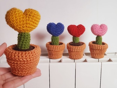 Crochet???? HEART in a POT amigurumi mini pot tutorial step by step for beginners