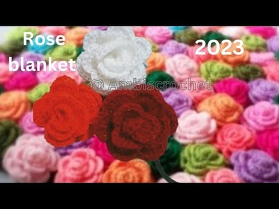 Crochet Rose blanket disign.woolen Rose flower making.