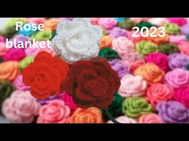 Crochet Rose blanket disign.woolen Rose flower making.