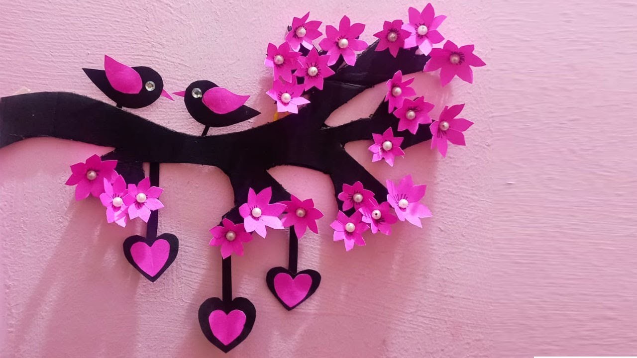 Easy paper bird.love birds WallHanging craft idea.easy Paper bird WallHanging Paper Craft homedecor