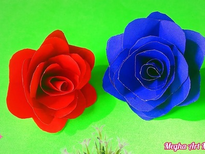 How to make Realistic. paper flowers DIY. Easy paper Rose.paper crafts @meghaartmakeover