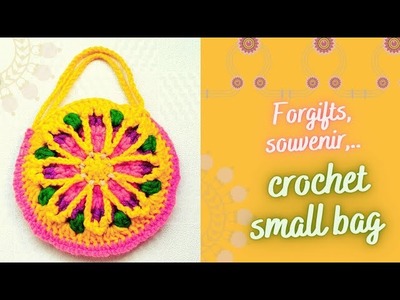 Wonderful, Lovely Crocheted Mini Bag With A Flower Pattern, Crochet Mini Purse, For Souvenir, Gifts