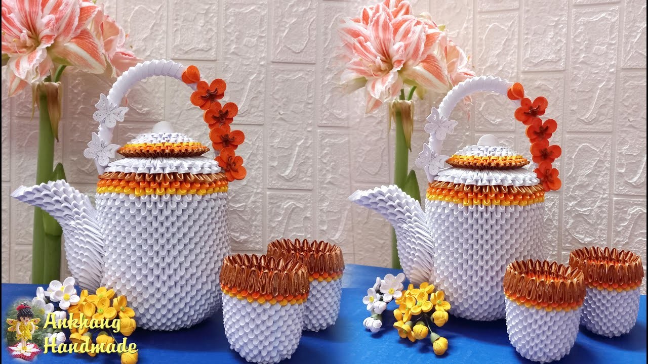 3d origami Japanes tea set tutorial P1 | DIY paper miniature tea set home decoration