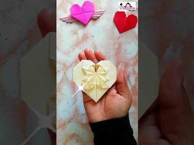 4 Origami paper heart crafts | Origami craft | Paper Heart, Heart with wing, Blooming Heart, envelop
