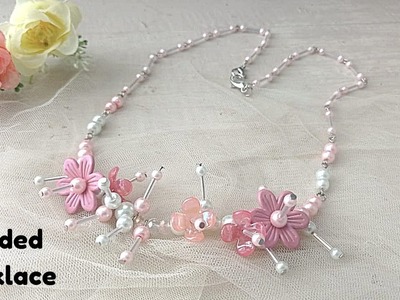 DIY || Beaded necklace tutorial ||Flower beads necklace for beginner || Necklace flower tutorial
