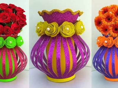 DIY Beautiful Paper Flower Pot. New Paper Flower Pot.Paper Se Guldasta Banane Ka Tarika.Room Decor