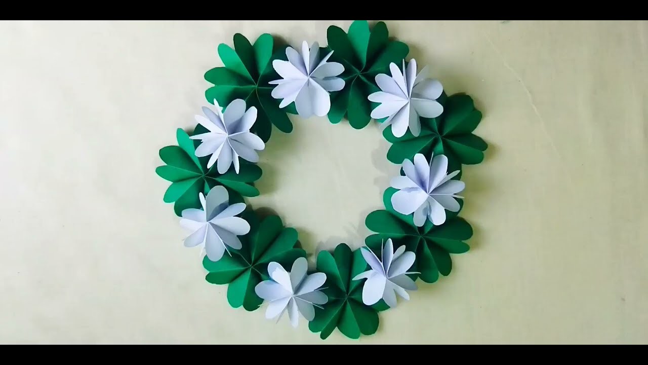 DIY How to make Paper Flower Wreath| Wreath| Paper wreath| Door decoration| Origami paper crafts