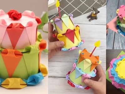 DIY-Origami Cake.how to make paper cake.diy birthday gift.diy birthday cake with paper.birthday card