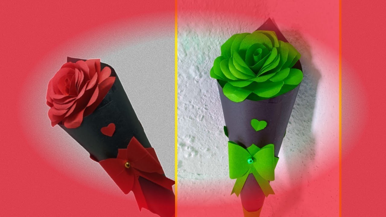 DIY Paper Flower Bouquet | Valentine's Day Flower Bouquet Making ideas |  Rose Paper Flower
