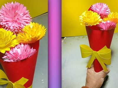DIY paper flower Bouquet| valentine's day gift ideas | unique flower bouquet homemade craft ideas