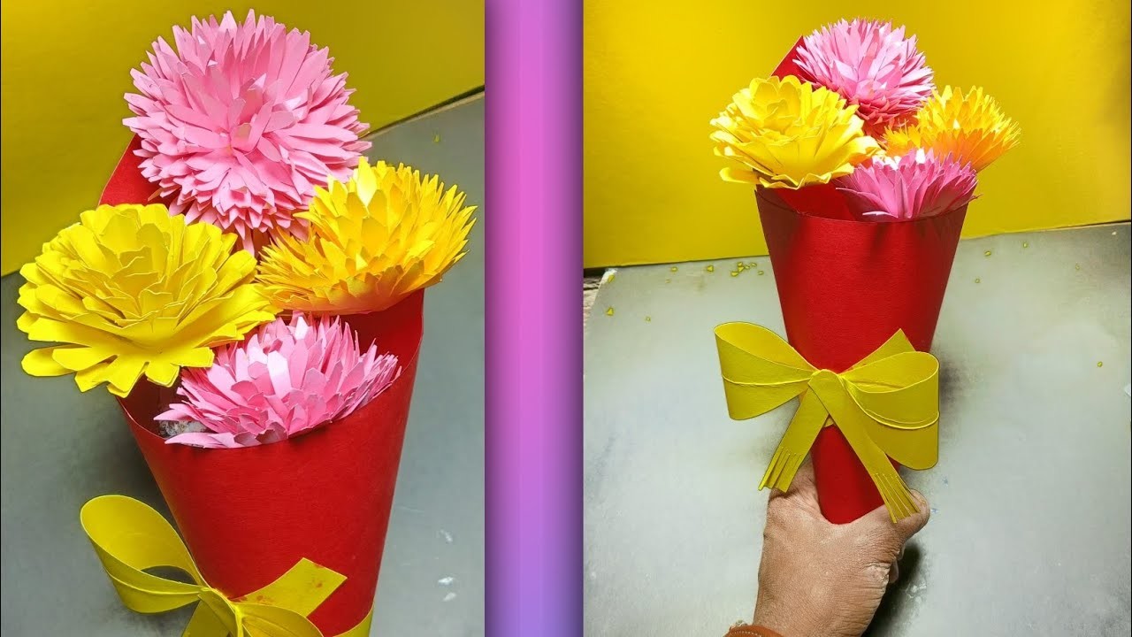 DIY paper flower Bouquet| valentine's day gift ideas | unique flower bouquet homemade craft ideas