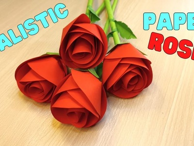 How To Make Easy And Realistic Paper Rose Flower- Origami. For Valentines Day. Mothers Day