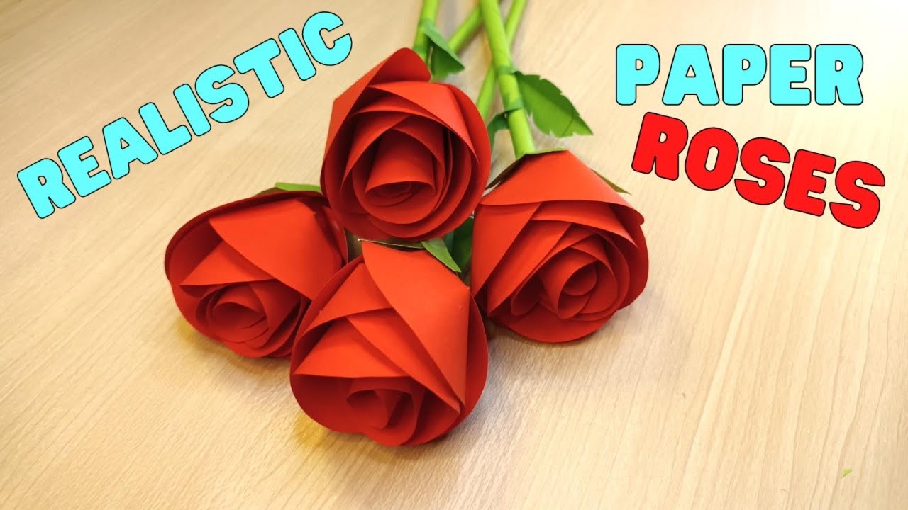 How To Make Easy And Realistic Paper Rose Flower- Origami. For Valentines Day. Mothers Day