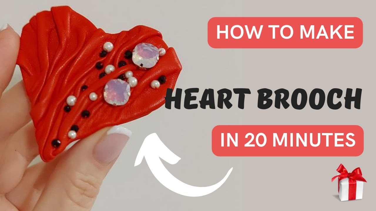 How to make heart brooch from lether and embroidery. Valentine gift in 20 minutes!