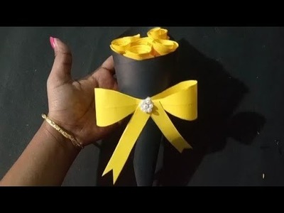 How To Making Beautiful Yellow Rose Bouquet. Paper Crafts. DIY #papercrafts  #MadhuCraftClub12
