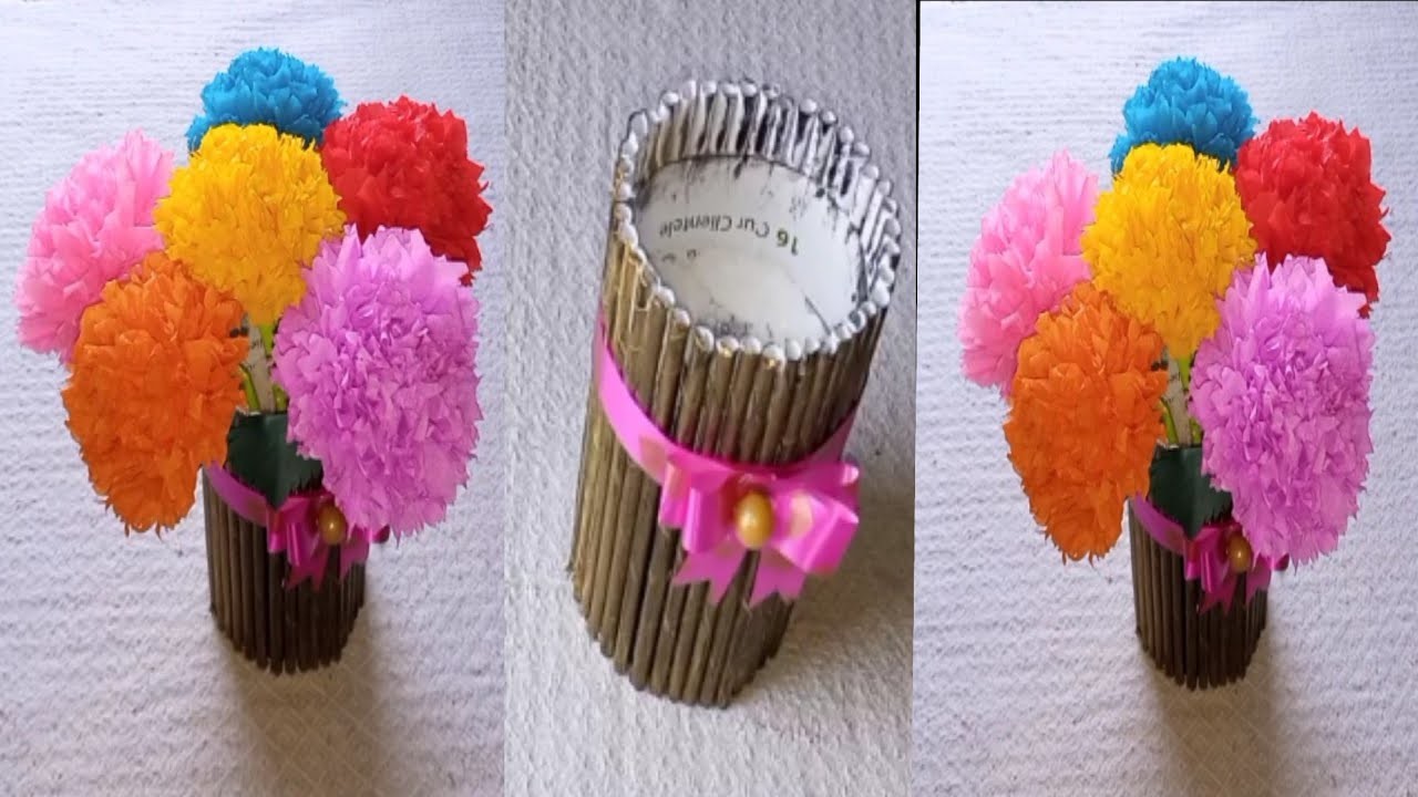 Paper flower vase||flower pot making||diy flower vase @ujalacraftideas