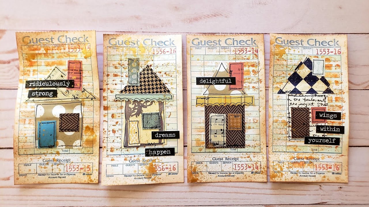 Paper Piecing Houses On Guest Checks Using Only Paper Scraps - Craft With Me - Process Video