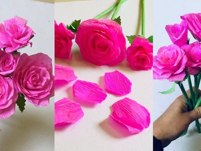 Realistic Rose flower making ideas with crepe paper #Flower making #hand#viralvideo#viral#shorts#cra