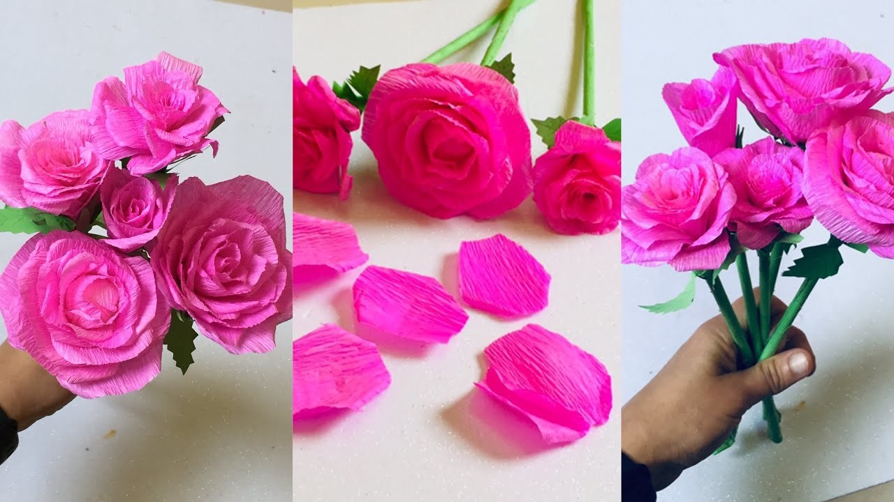 Realistic Rose flower making ideas with crepe paper #Flower making #hand#viralvideo#viral#shorts#cra