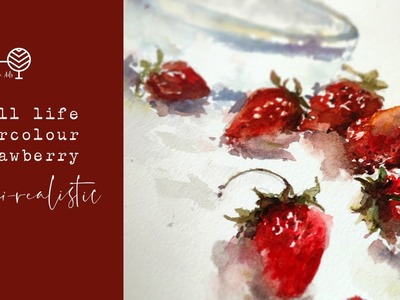 Semi-realistic Strawberry Watercolour Painting Tutorial #watercolorpainting #strawberries