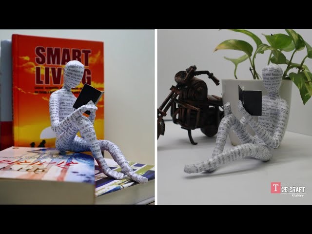 Unique ideas | DIY Paper Mache Sculpture Figurine Reading Book, DIY Home Décor Ideas, Paper mache