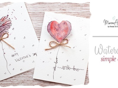 Watercolor diy simple cards idea - Valentine`s Day cards for beginners