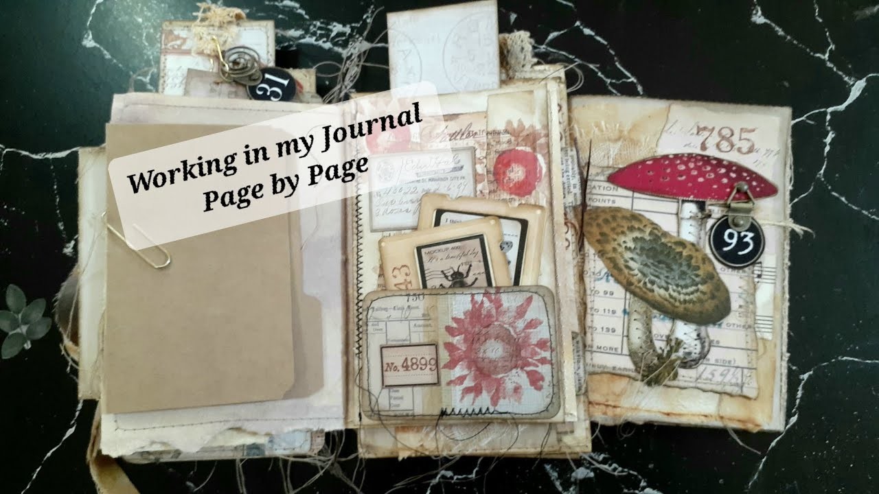 Working in my Mushroom Journal ~ Page by Page ~ Junk Journal ~ Papercrafts